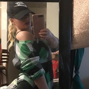 Green Plaid Side Top Long Sleeved Shirt